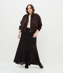 Saia Longa com Textura Floral Curve & Plus Size
