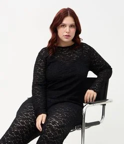 Blusa de Renda Texturizada Floral com Franzido Curve & Plus Size