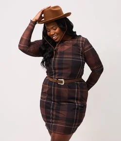 Vestido Curto em Tule Xadrez com Anágua Curve & Plus Size