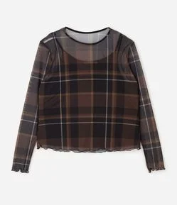 Blusa Manga Longa em Tule Xadrez com Anágua Curve & Plus Size