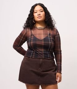 Blusa em Tule Xadrez com Anágua e Barra Ondulada Curve & Plus Size