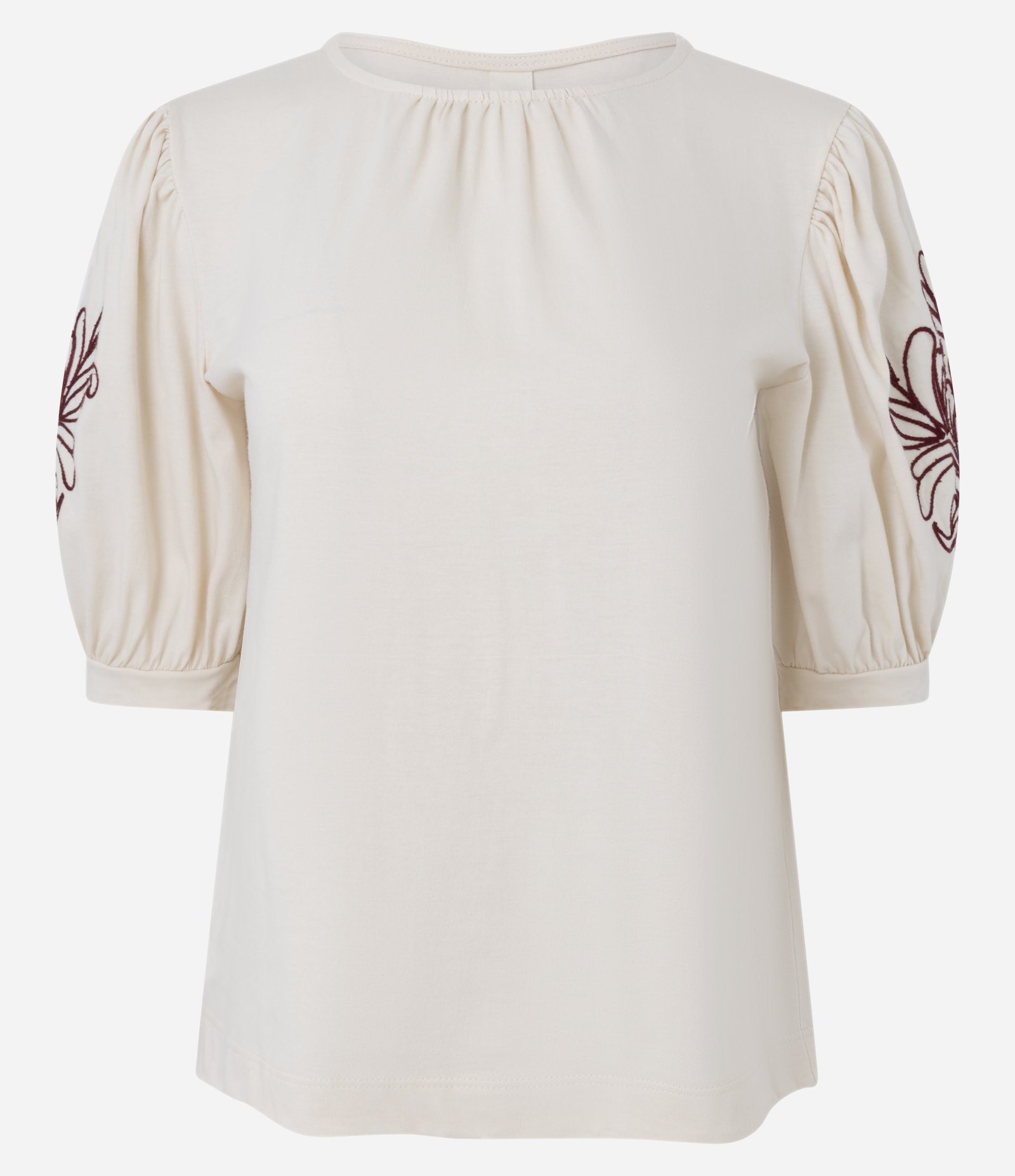 Blusa Manga Curta em Algodão com Bordado Floral Bege 5