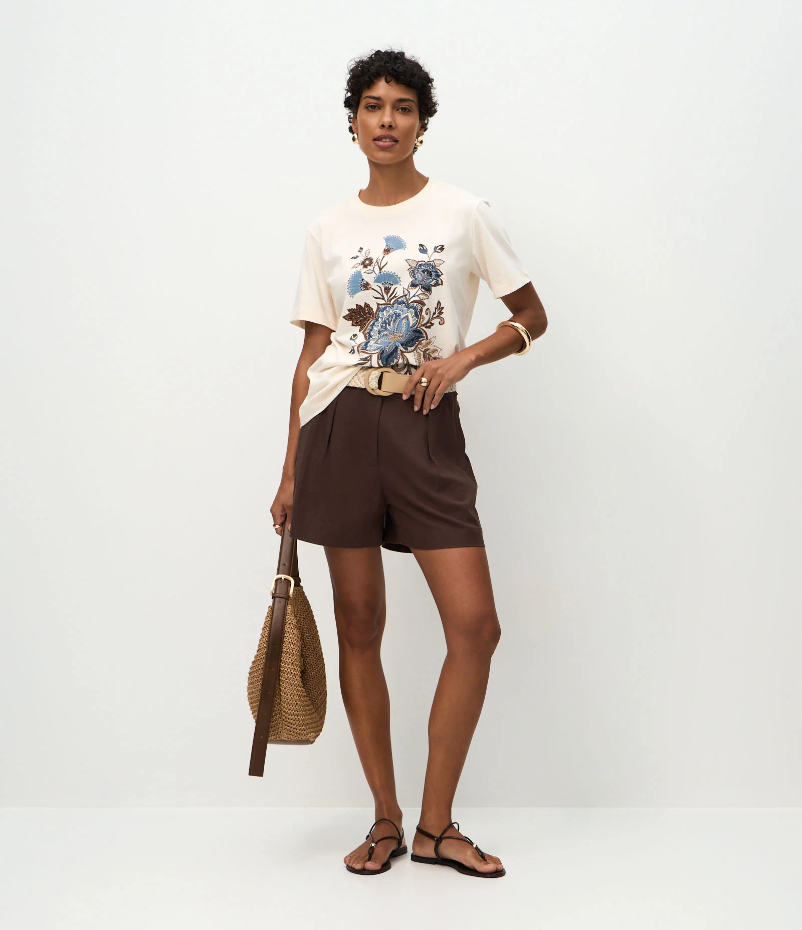 Blusa em Algodão com Manga Curta e Estampa Floral Bege 2