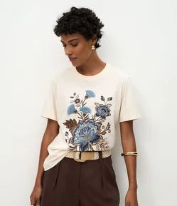 Blusa em Algodão com Manga Curta e Estampa Floral