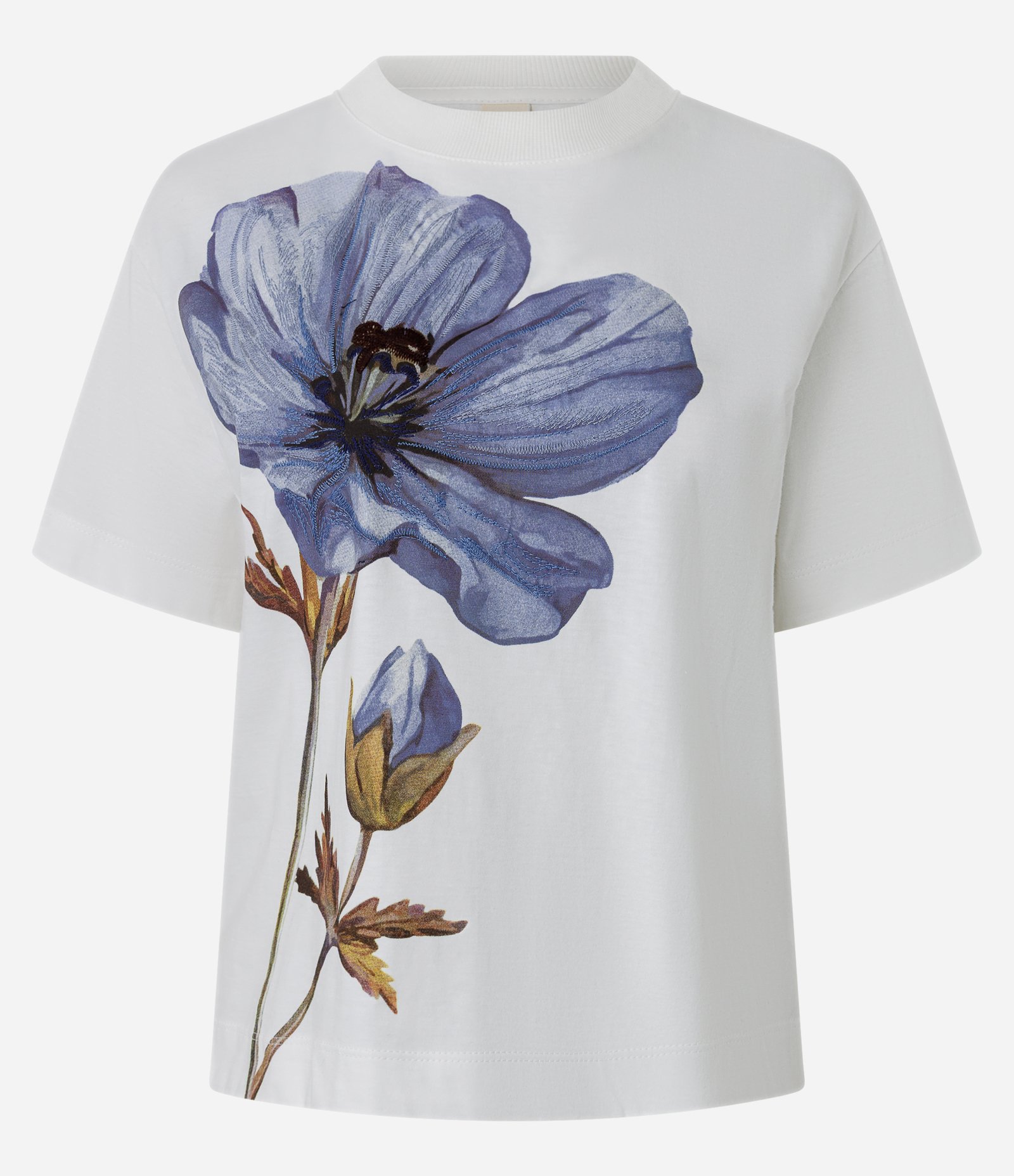 Camiseta Boxy em Algodão Estampa de Flor com Bordado Off White 1