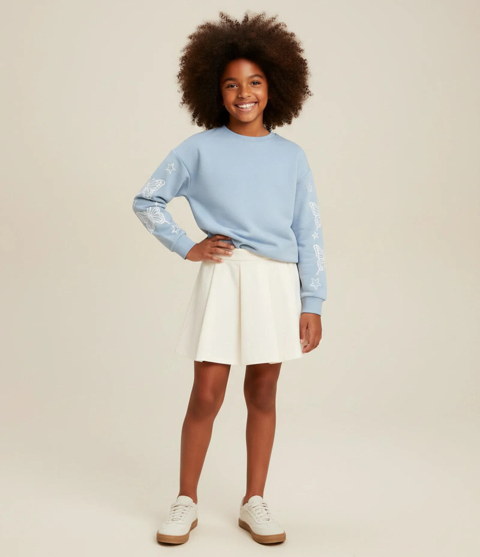 Casaco Infantil com Borboleta e Flores nas Mangas – Tam 7 a 14 Anos Azul Claro 1