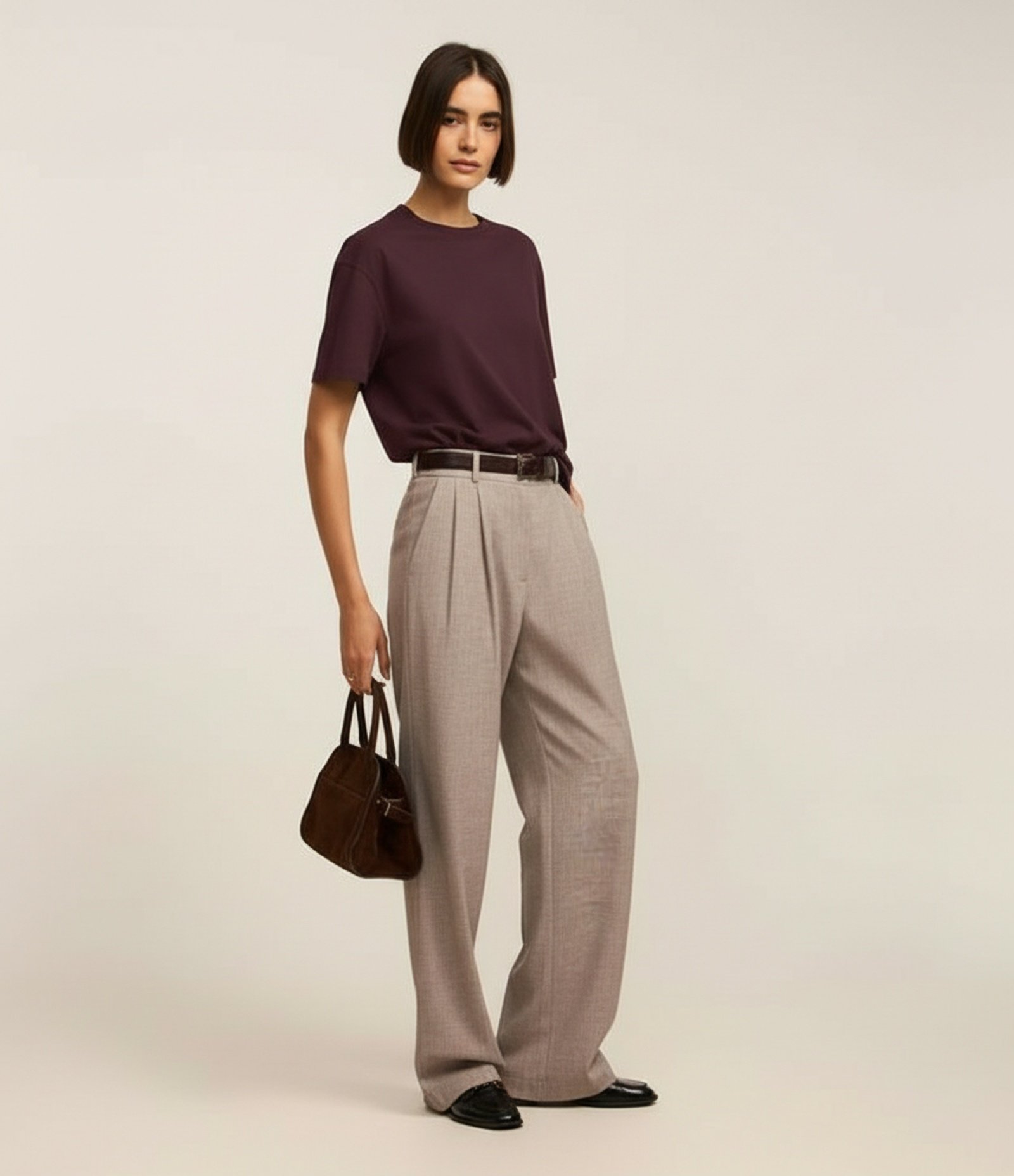 Blusa em Algodão Pima com Gola Redonda Bordô 1