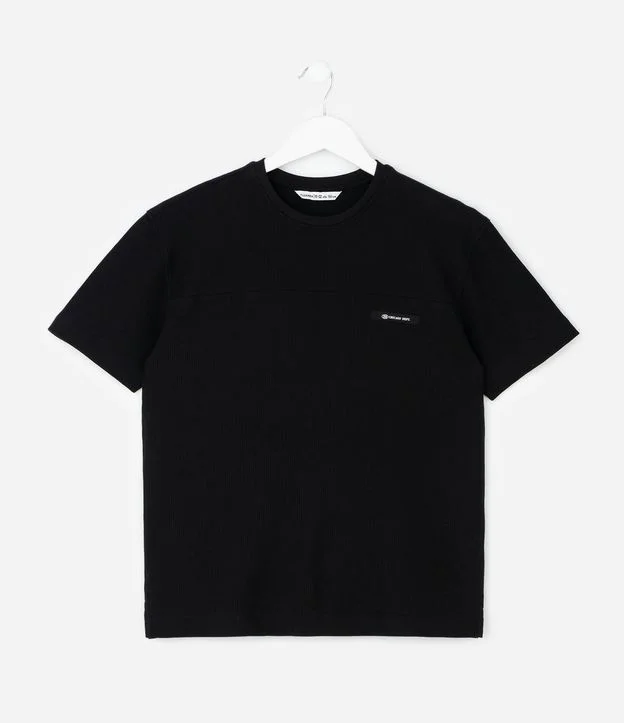 Camiseta Infantil Canelada com Etiqueta Aplicada - Tam 5 a 14 Anos