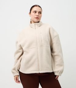 Jaqueta Esportiva em Sherpa com Gola Alta Curve & Plus Size