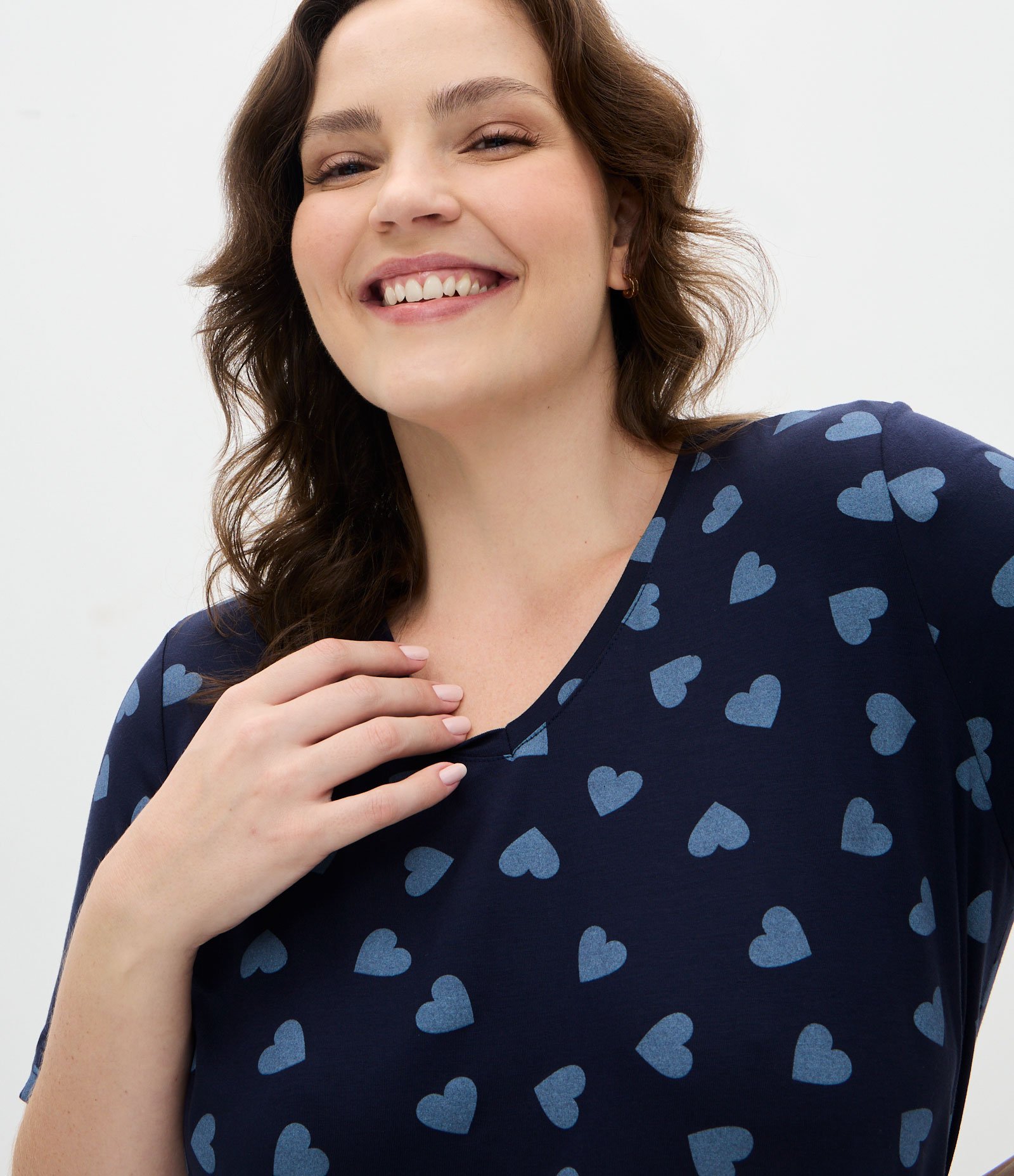 Pijama Curto com Estampa de Corações Curve & Plus Size Azul 2