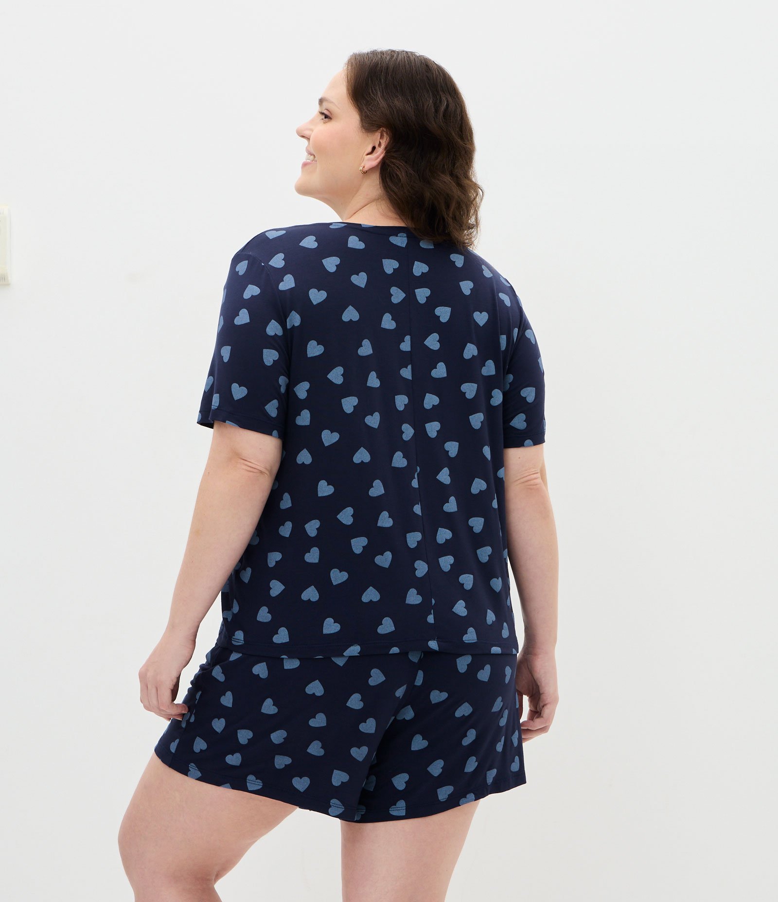 Pijama Curto com Estampa de Corações Curve & Plus Size Azul 4