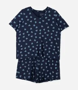 Pijama Curto com Estampa de Corações Curve & Plus Size