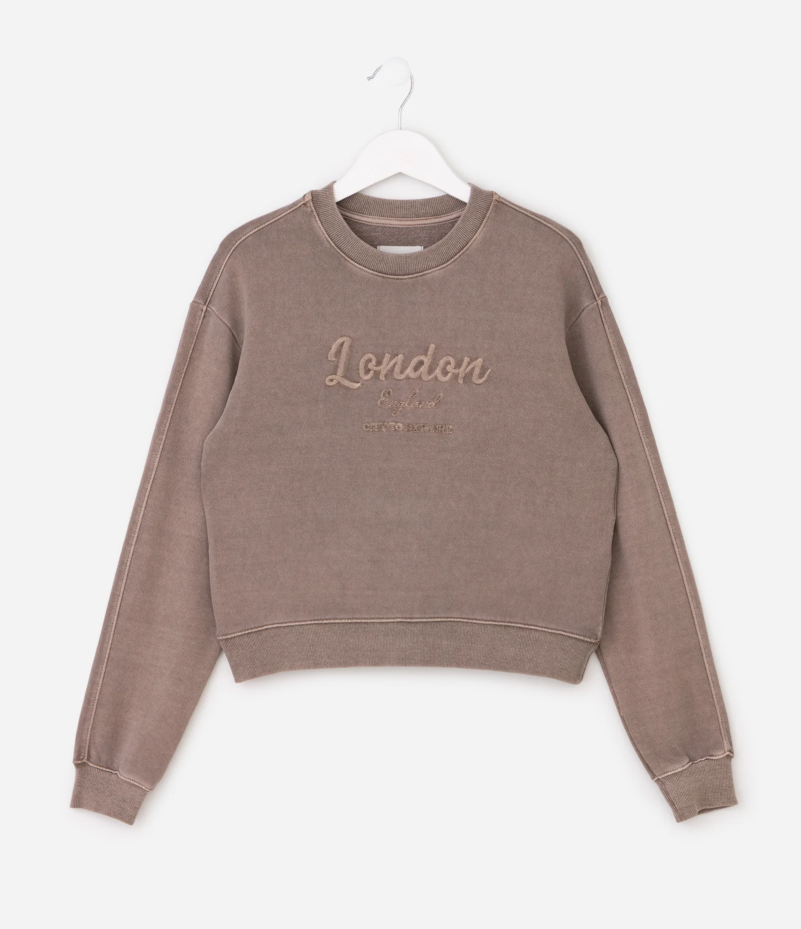Casaco Infantil Relaxed com Lettering Bordado – Tam 7 a 16 Anos Marrom 1