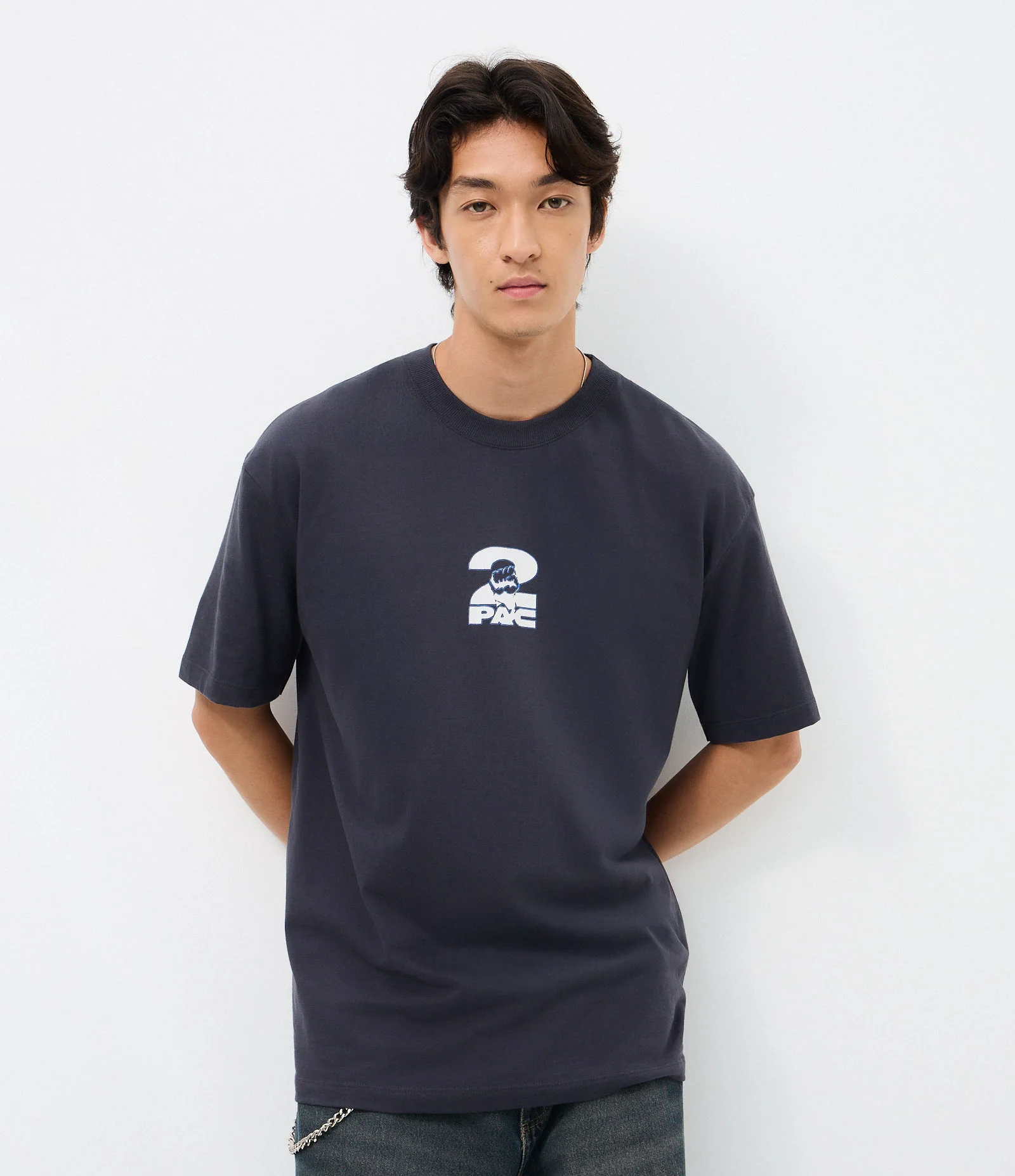 Camiseta Relaxed Manga Curta em Algodão Tupac Azul 1