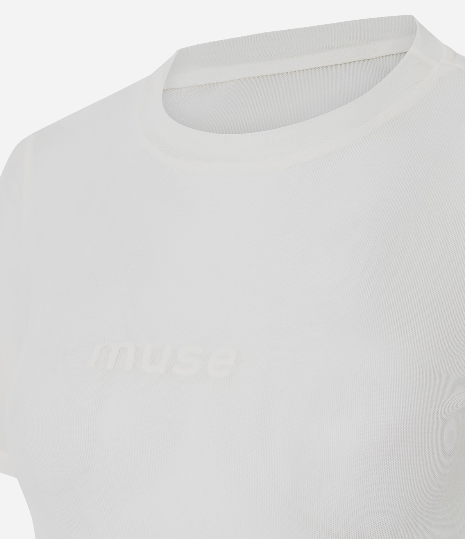 Camiseta Ajustada Esportiva em Tule com Mangas Curtas Branco 2
