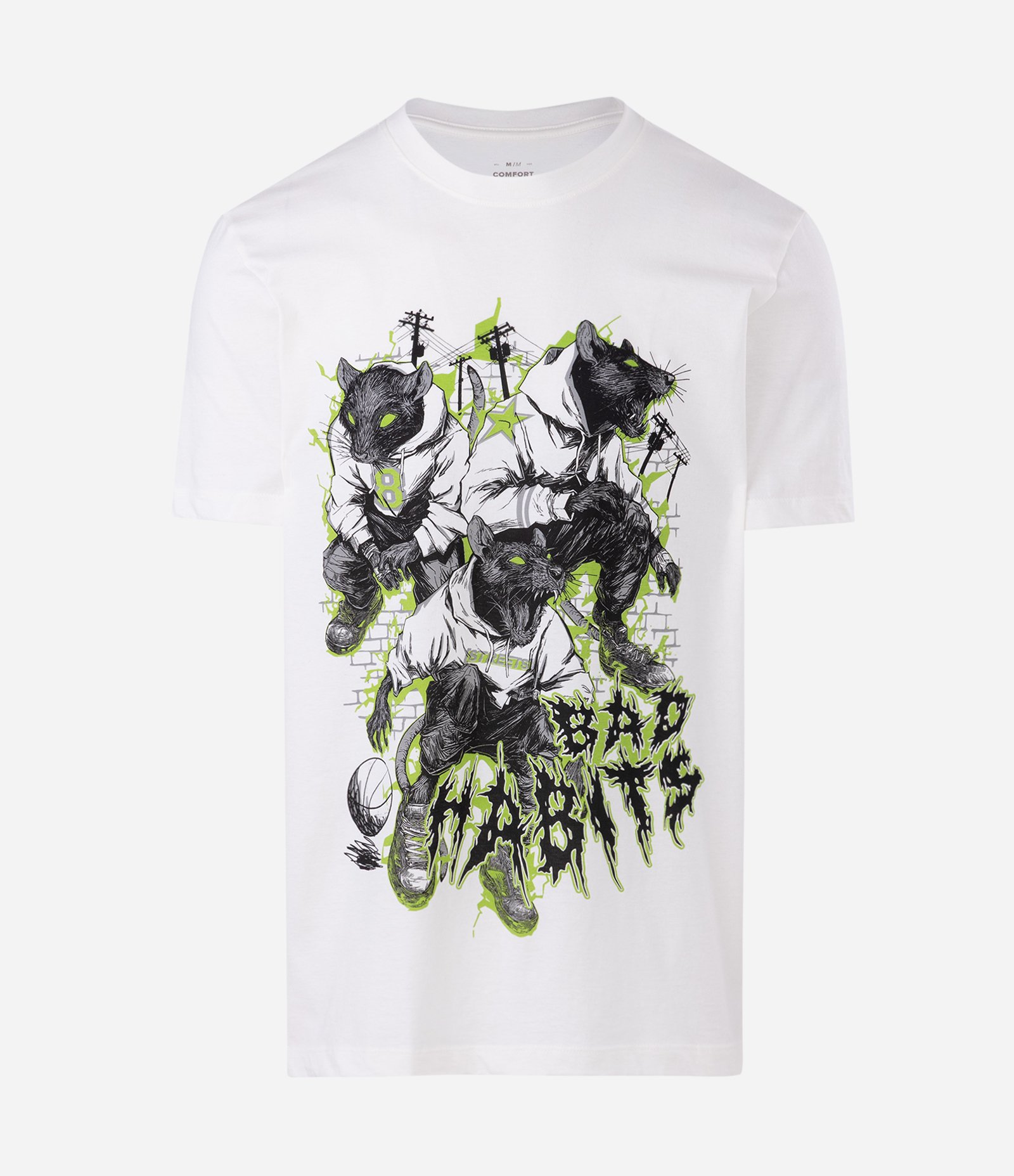 Camiseta Manga Curta com Estampa Bad Habits Branco 5