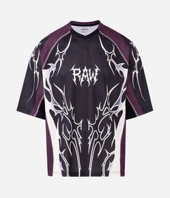 Camiseta Mesh Oversized com Estampa Tribal
