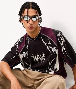 Camiseta Mesh Oversized com Estampa Tribal