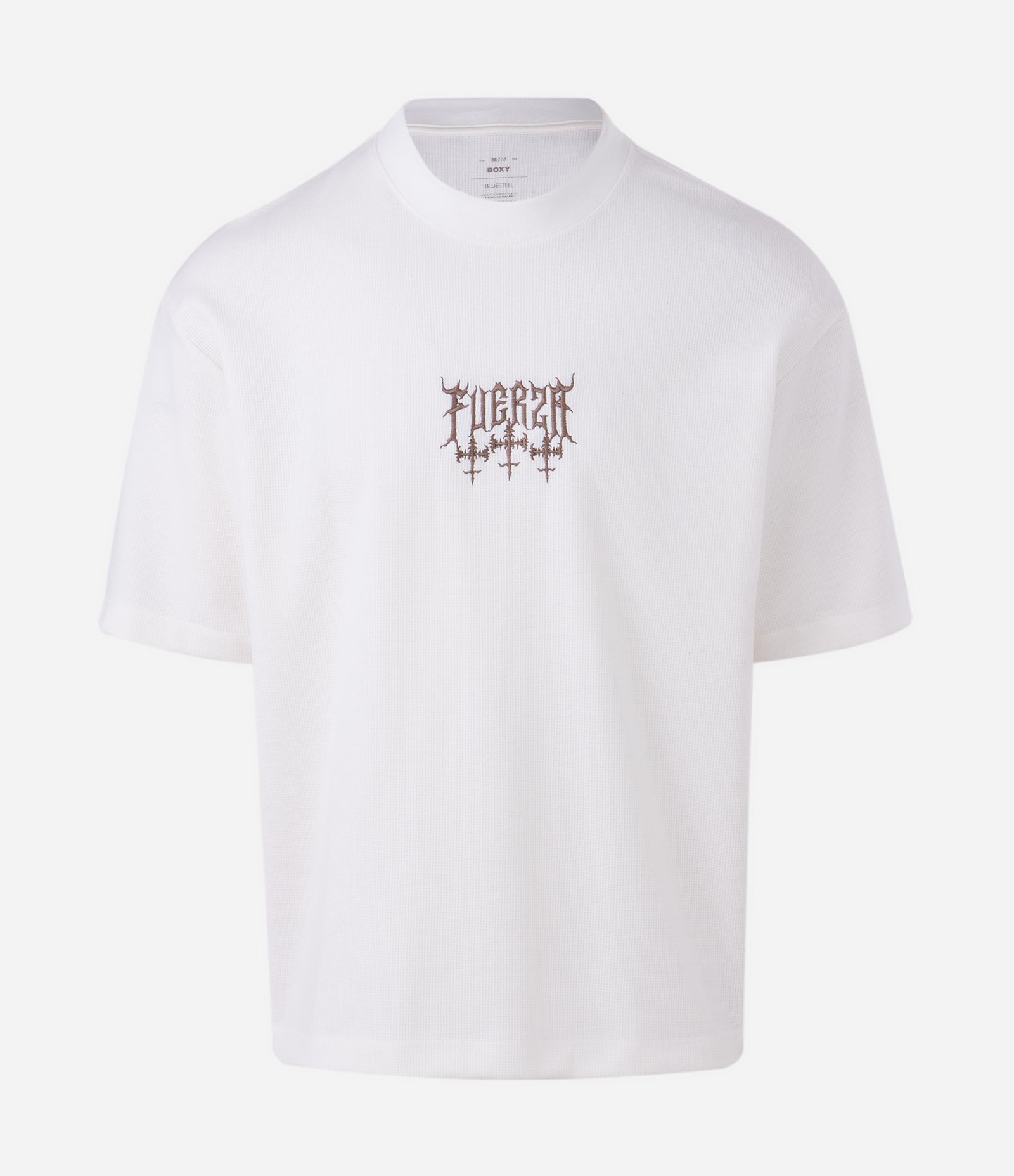 Camiseta Boxy Manga Curta com Bordado Fuerza Branco 5