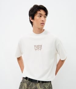 Camiseta Boxy Manga Curta com Bordado Fuerza