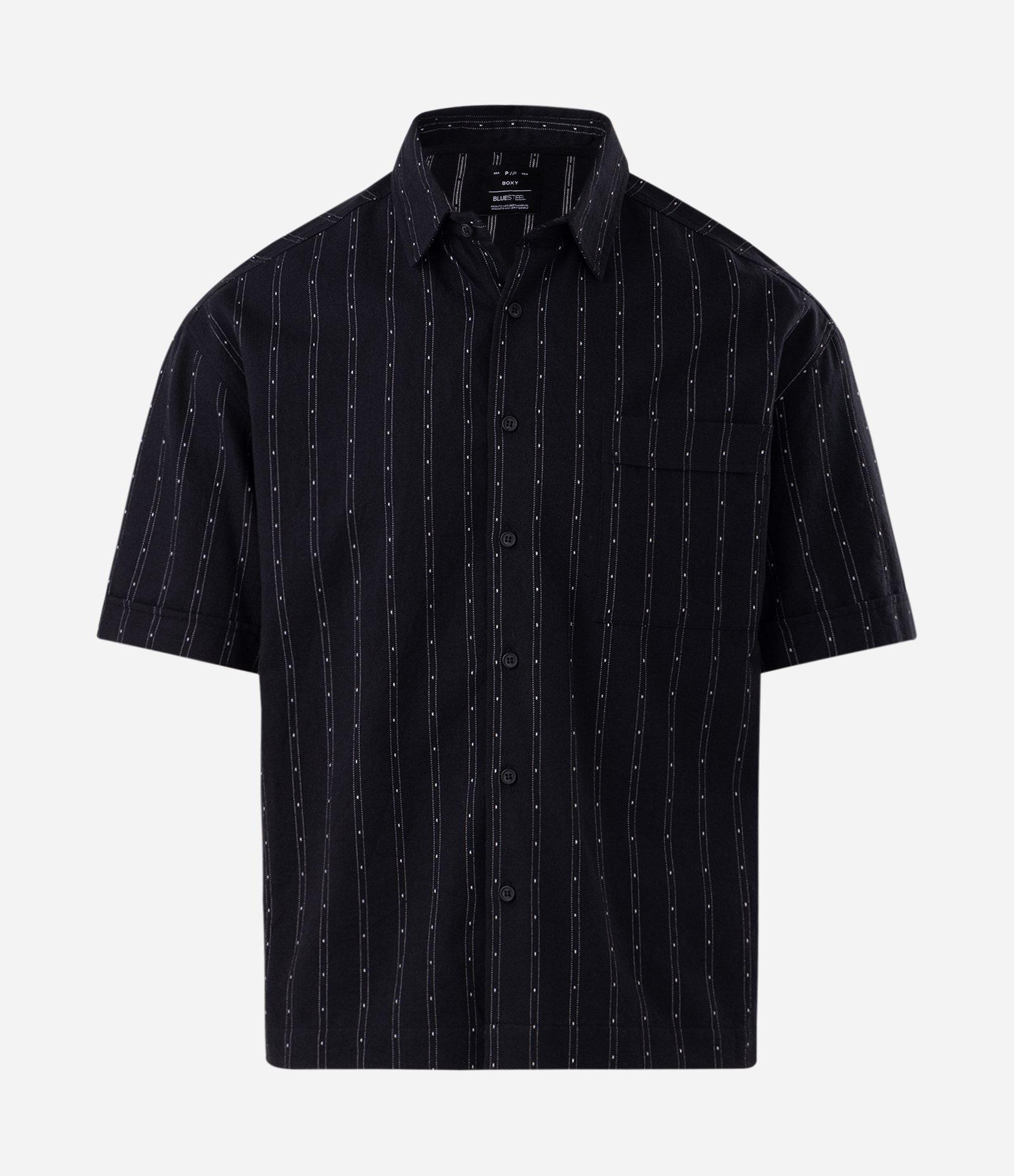 Camisa Boxy em Algodão Texturizada com Listras Verticais Preto 5