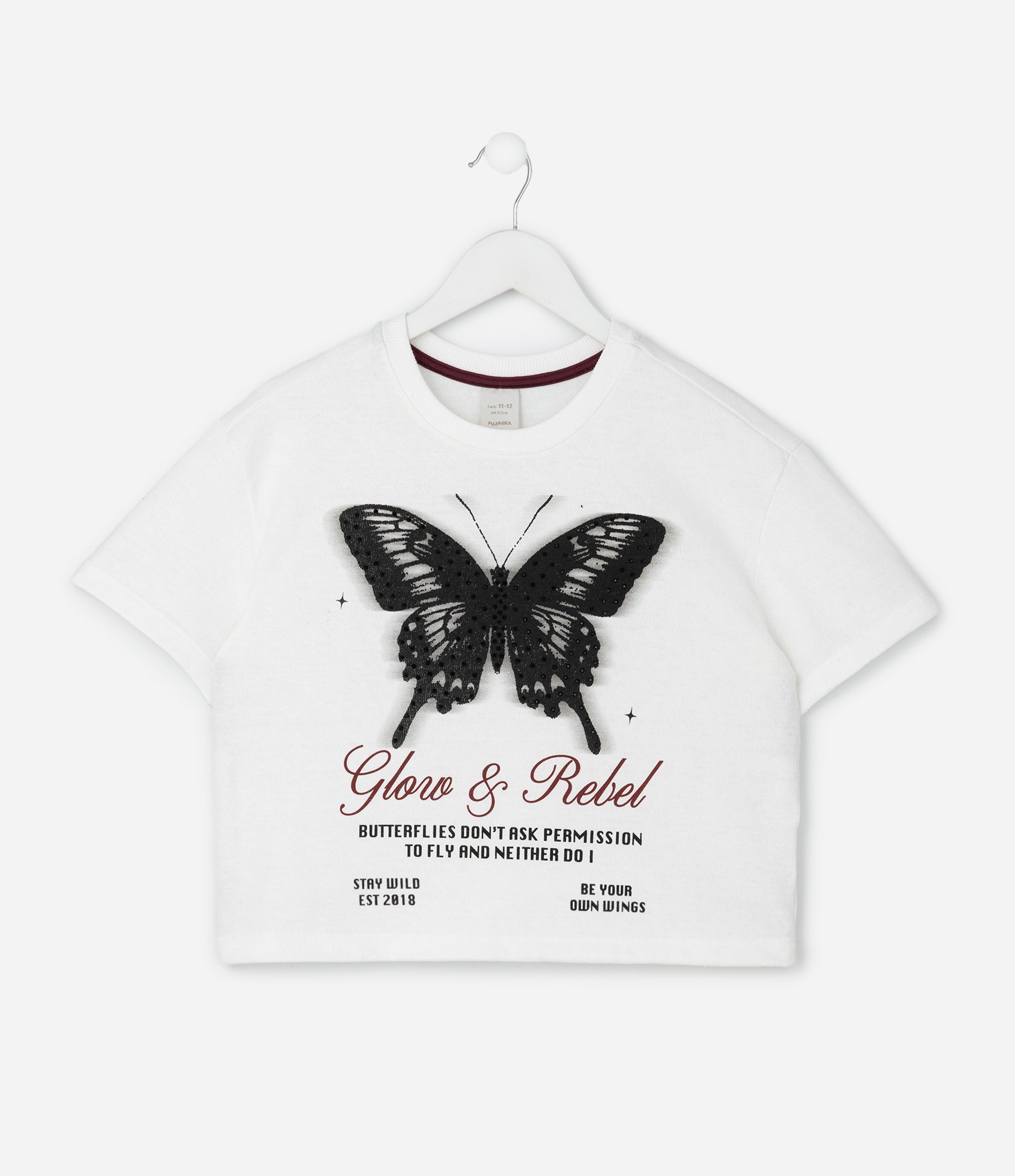 Camiseta Boxy Infantil Estampa Borboleta com Mini Tachas – Tam 5 a 16 Anos Off White 2