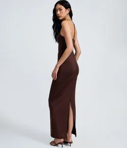 Vestido New Midi Justinho em Microfibra com Gola Halter