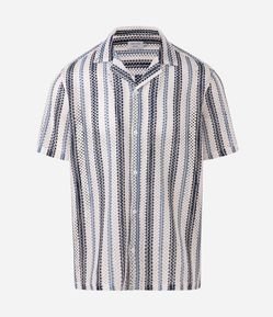 Camisa Manga Curta Tricô Texturizado Listrado