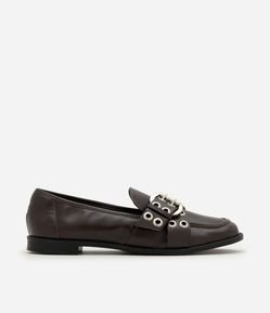 Mocassim em PU com Tiras Cruzadas e Ilhós
