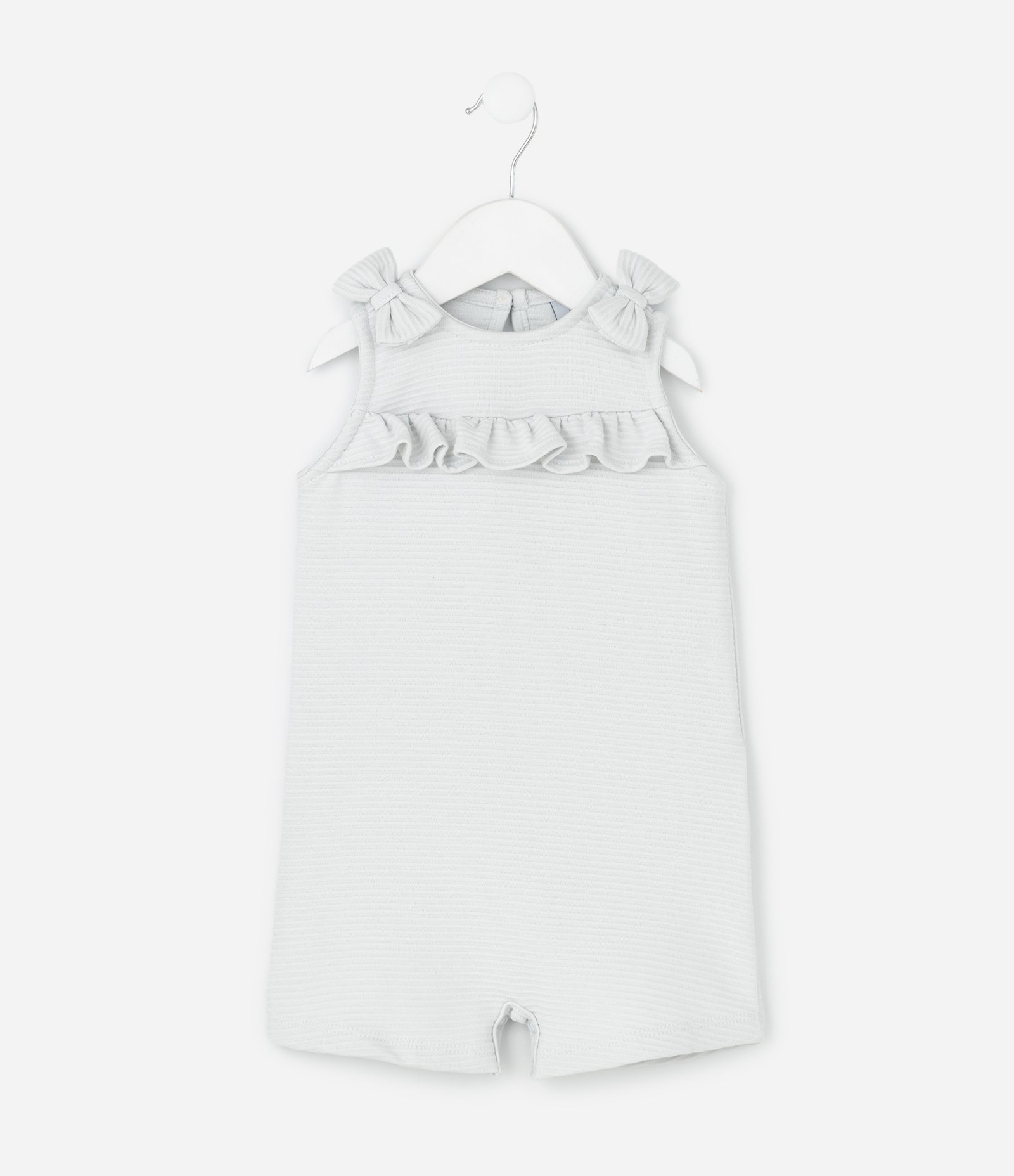 Jardineira Infantil com Babado e Laços – Tam 0 a 18 Meses Cinza Claro 1