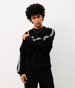 Blusão Masculino Moletom Boxy com Listras nas Mangas