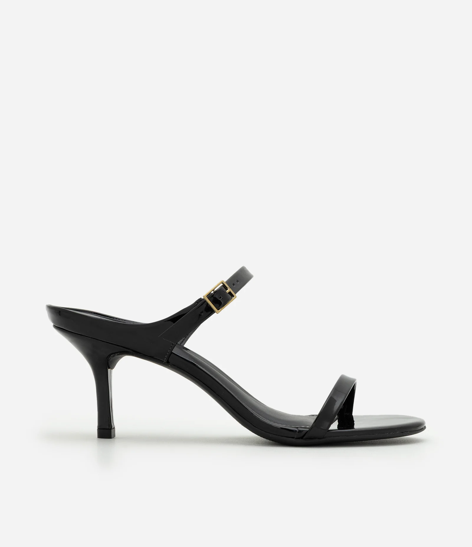 Sandália Mule em PU com Tiras e Salto Médio Preto 1