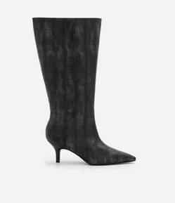Bota Cano Longo em PU com Textura Croco