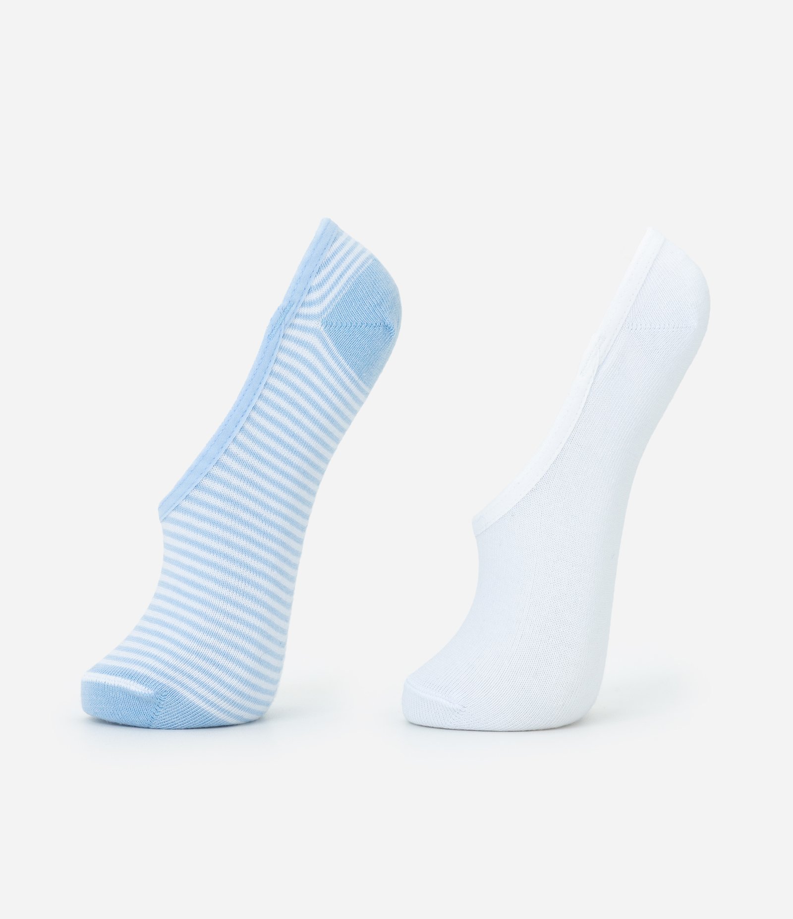 Kit 02 Meias Invisíveis em Algodão com Estampa Listras Branco/Azul 1