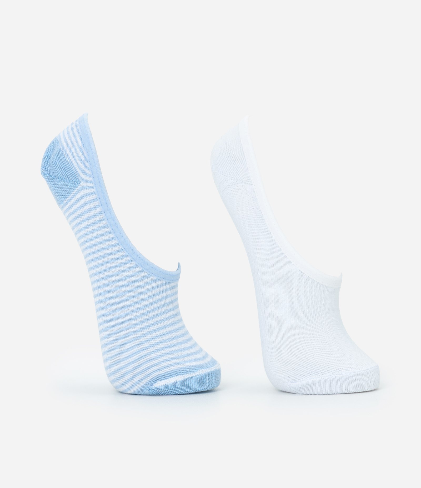 Kit 02 Meias Invisíveis em Algodão com Estampa Listras Branco/Azul 2