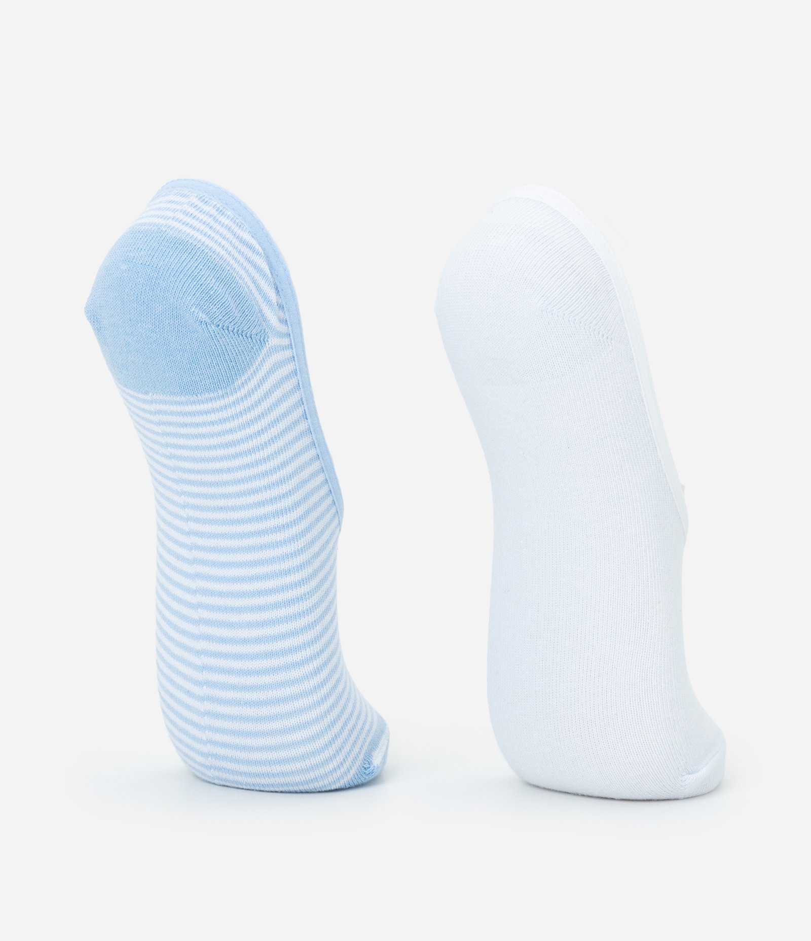 Kit 02 Meias Invisíveis em Algodão com Estampa Listras Branco/Azul 3