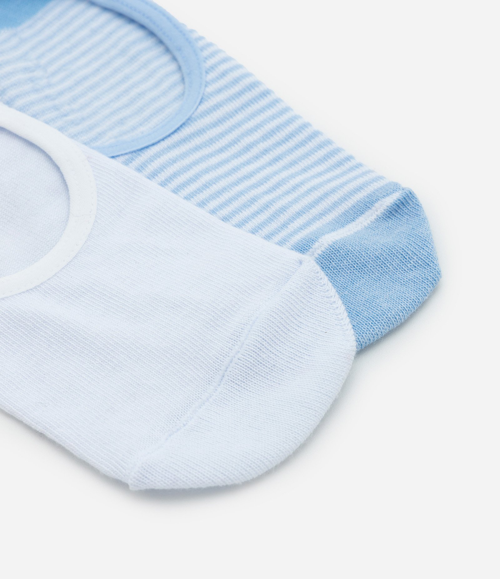 Kit 02 Meias Invisíveis em Algodão com Estampa Listras Branco/Azul 5