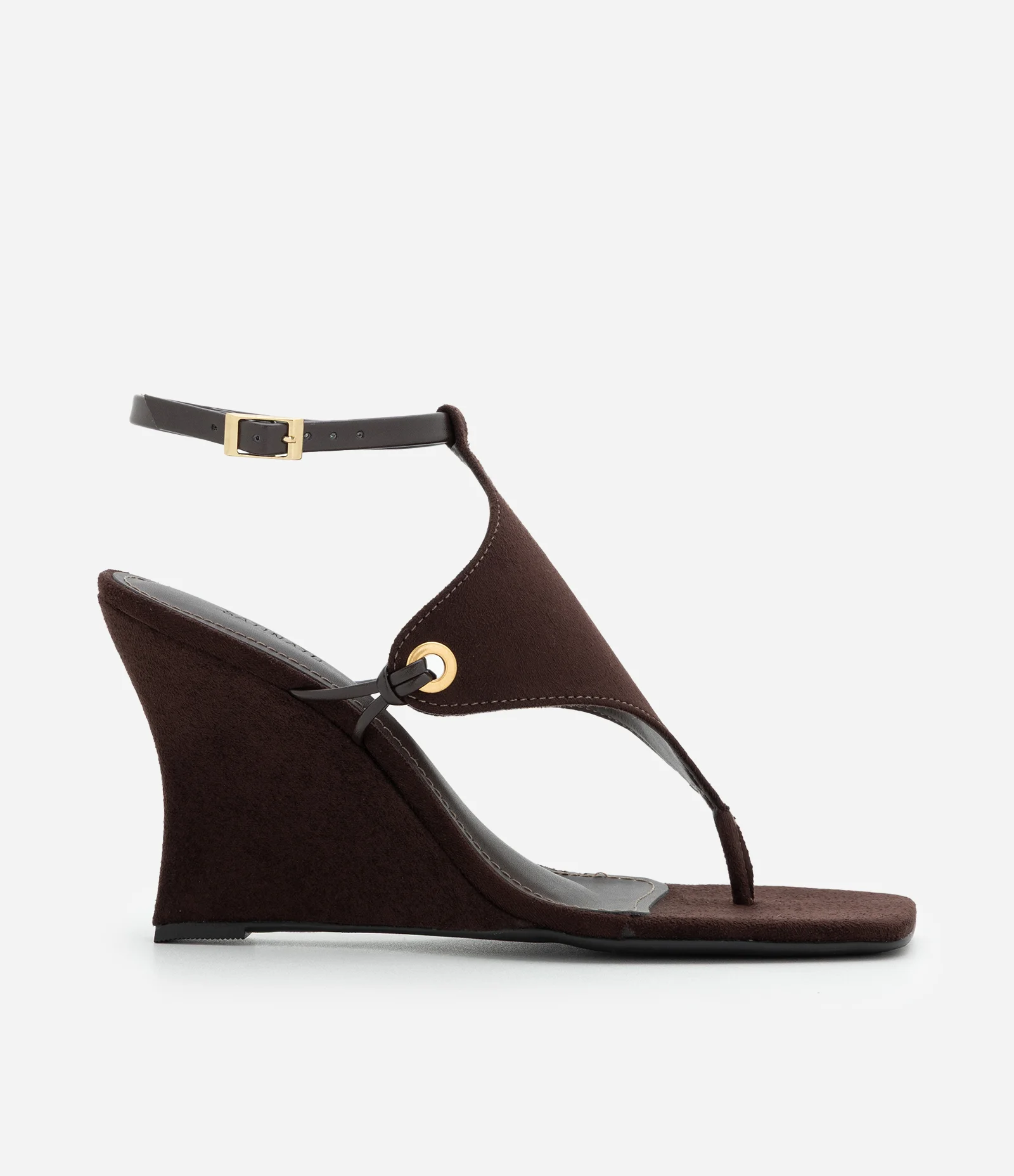 Sandália Anabela em Suede com Detalhes em PU Marrom 1
