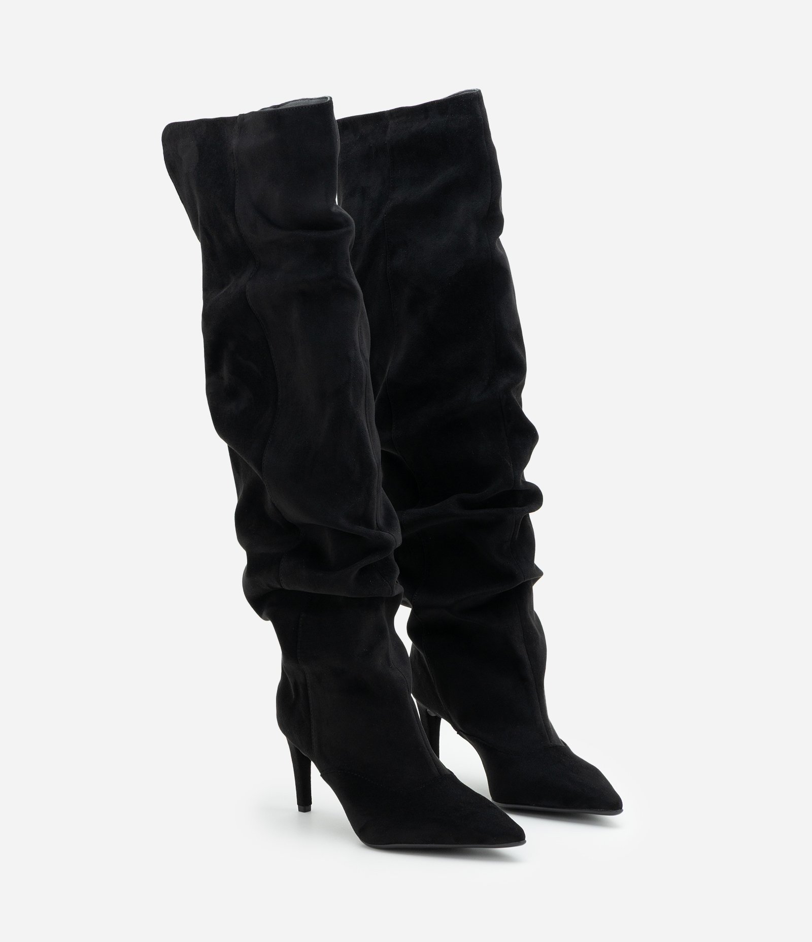 Bota Over The Knee em Suede com Caimento Franzido Preto 2