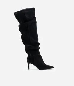 Bota Over The Knee em Suede com Caimento Franzido