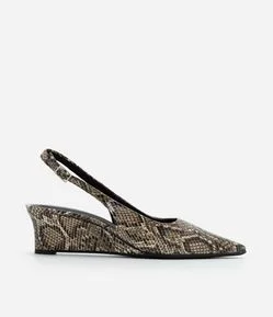 Sapato Slingback em PU com Estampa Animal Print