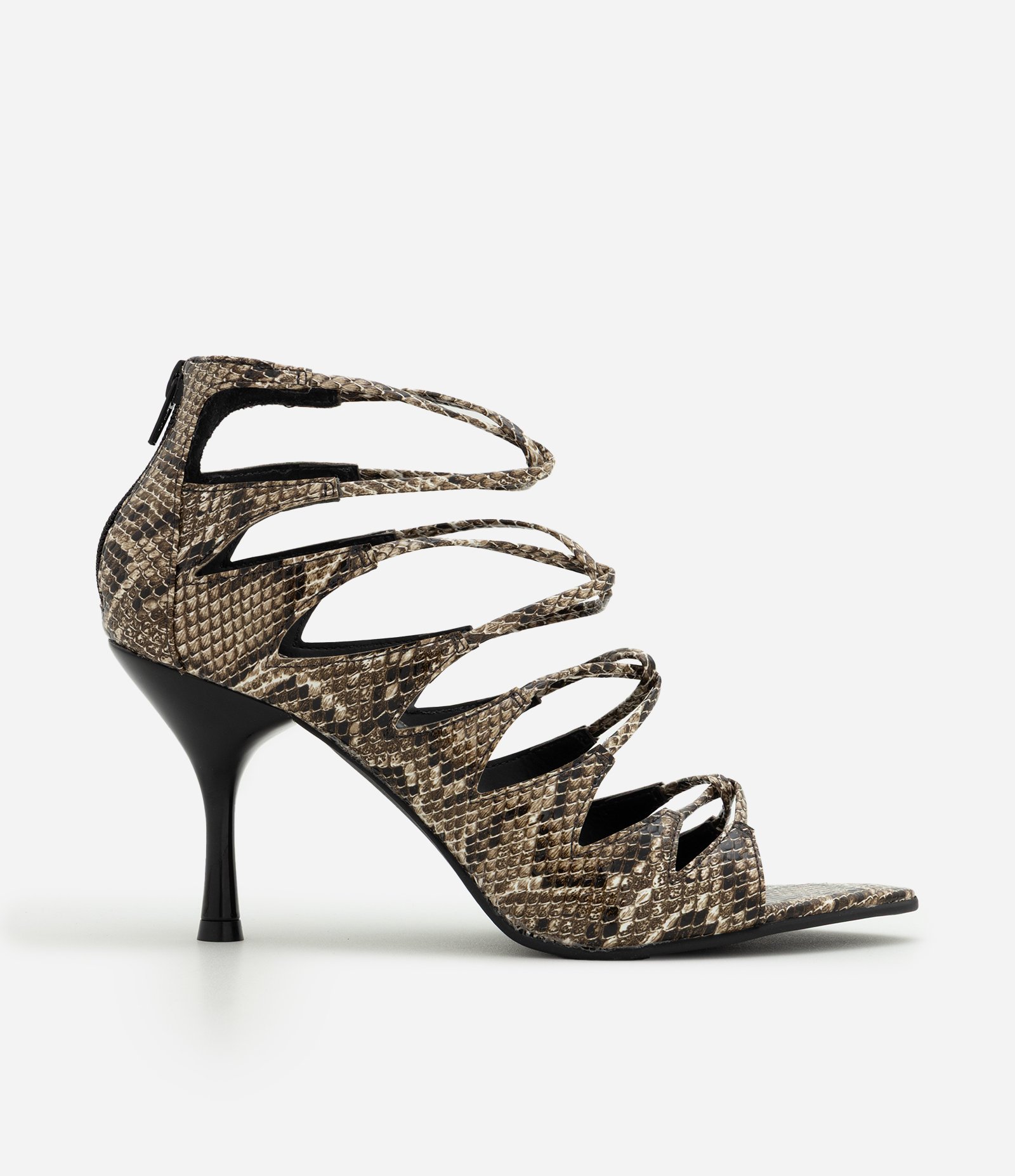 Sandália em PU com Tiras Entrelaçadas e Estampa Animal Print Marrom 1