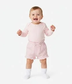 Short Ribana Vichy com Babado Bebê - Tam 0 a 18 Meses