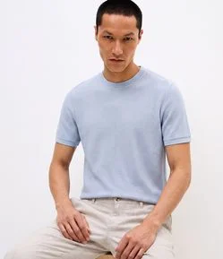 Camiseta Regular em Algodão com Textura Vertical