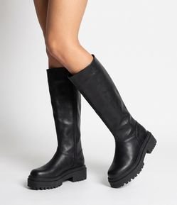 Bota Cano Alto em PU com Sola Tratorada