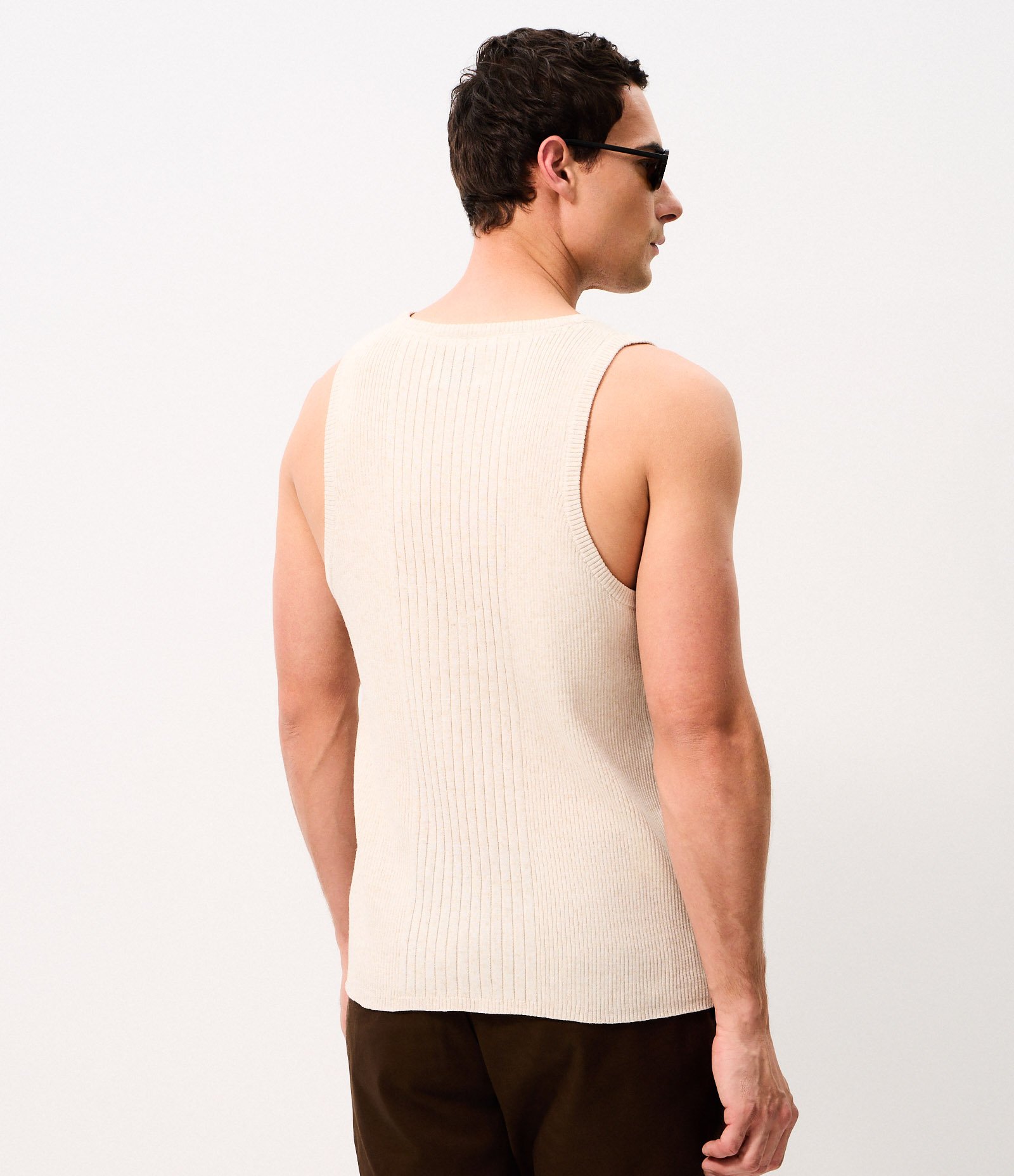 Regata Masculina Canelada com Listra Vertical Off White 3