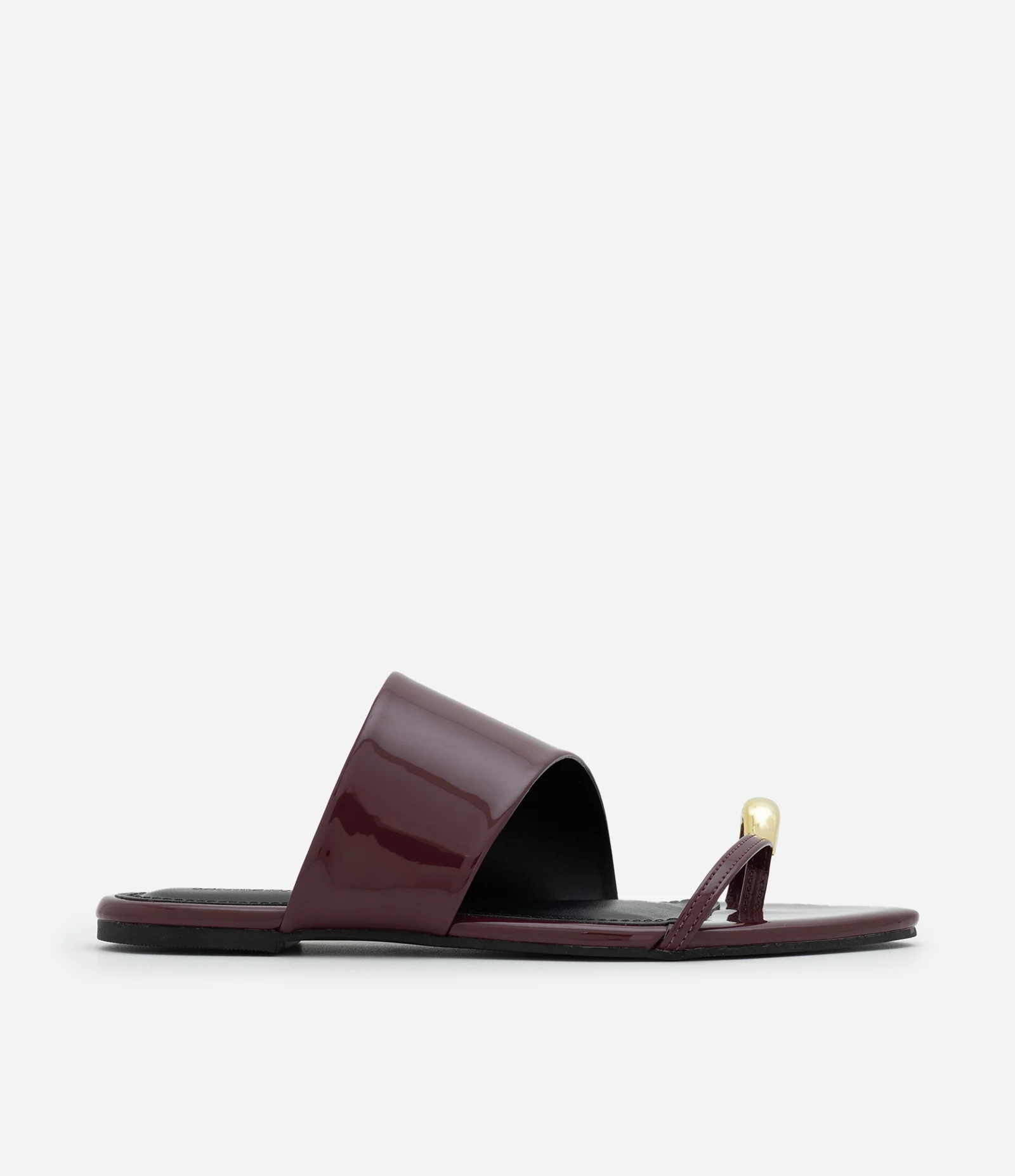 Rasteira em PU com Bico Folha e Dedeira Bordô 1