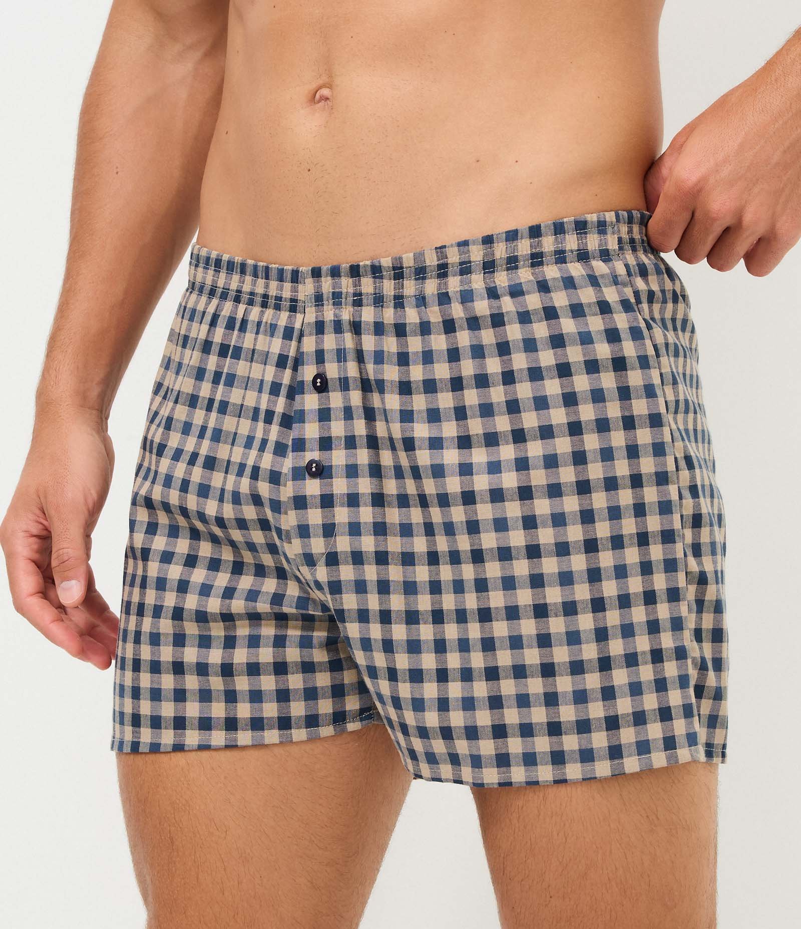 Cueca Samba Canção em Tricoline Xadrez Bege 2