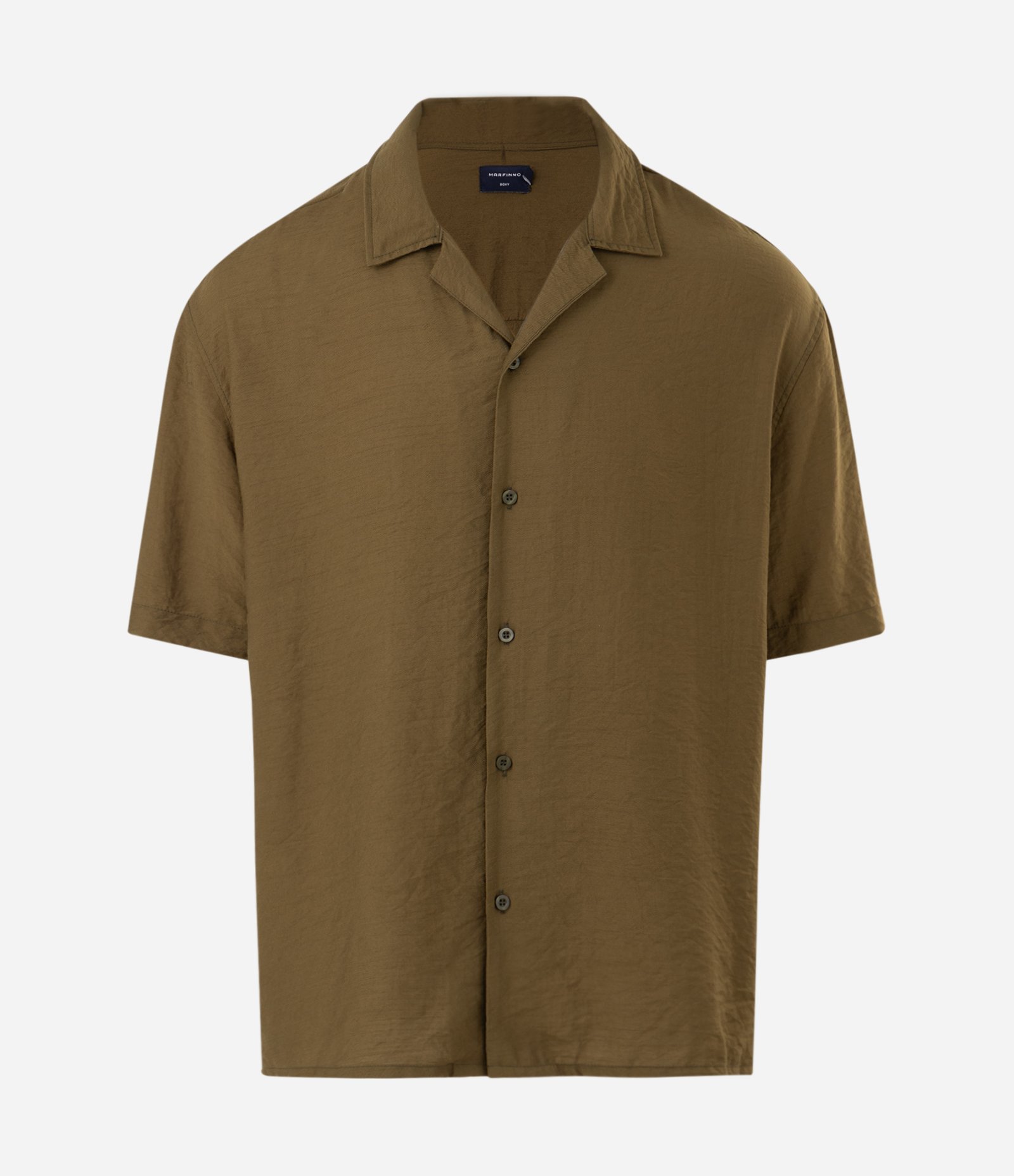 Camisa Boxy em Viscose Texturizado e Gola Bowling Verde 1