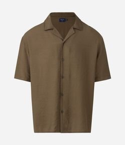 Camisa Boxy em Viscose Texturizado e Gola Bowling